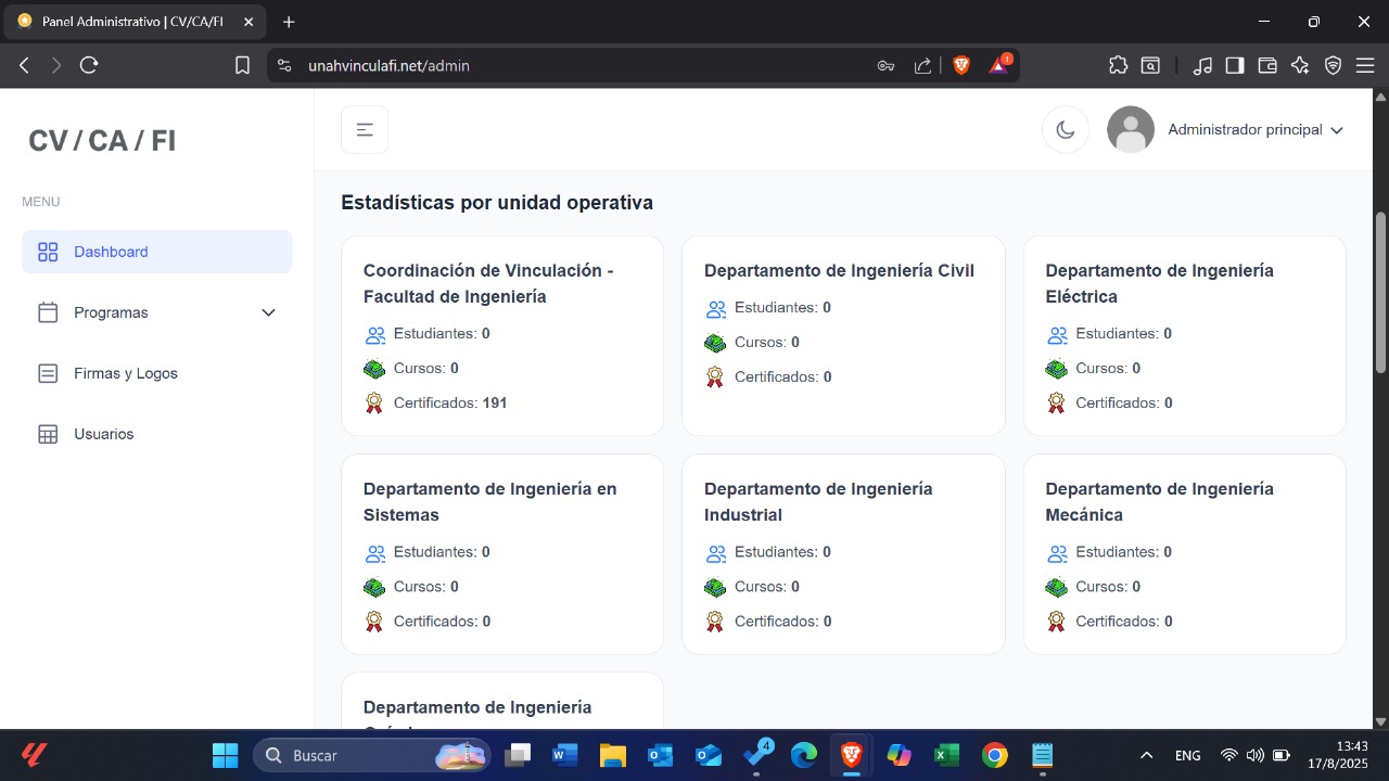 Interfaz gráfica para el administrador
