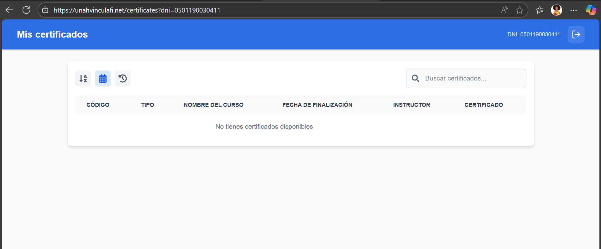 Interfaz gráfica de la vista para estudiantes